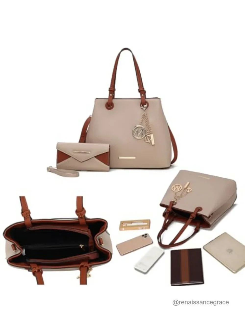 Vegan Leather Tote Bag With Matching Wallet, Top-Handle Handbag